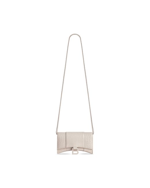 Balenciaga White Hourglass brieftasche mit kette und krokodilprägung