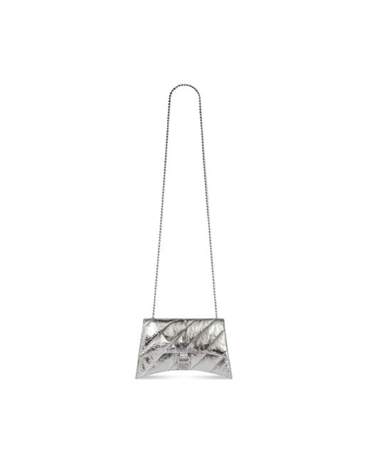 Balenciaga White Crush xs tasche mit kette in metallic-optik gesteppt