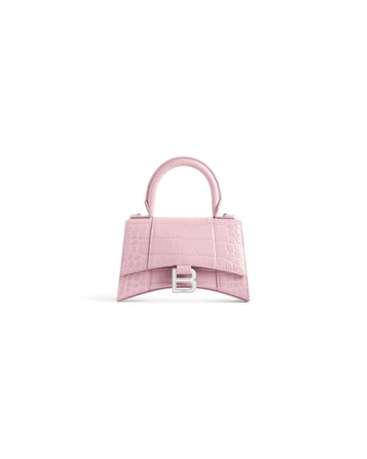 Balenciaga Pink Hourglass xs handtasche mit krokodilprägung