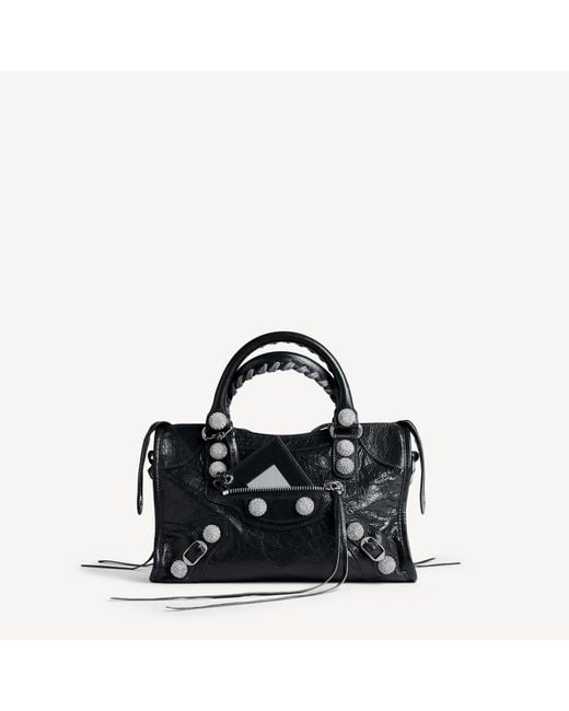 Balenciaga Black Le City Bag Small Giant Studs With Rhinestones