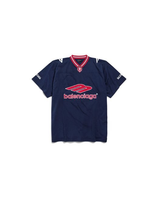 Balenciaga Blue 3B Football V-Neck T-Shirt Oversized for men
