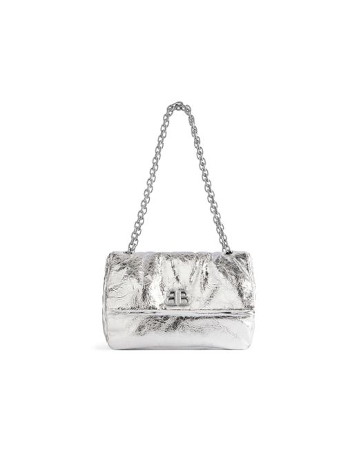 Balenciaga White Monaco Small Chain Bag Metallized