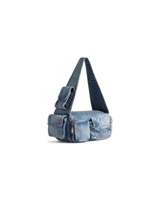 Balenciaga Blue Small Superbusy Denim Shoulder Bag for men