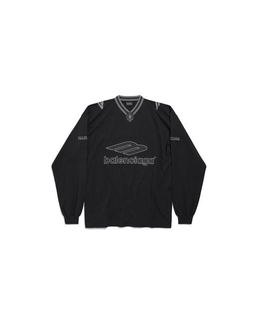 Balenciaga Black 3B Football Long Sleeve V-Neck T-Shirt for men