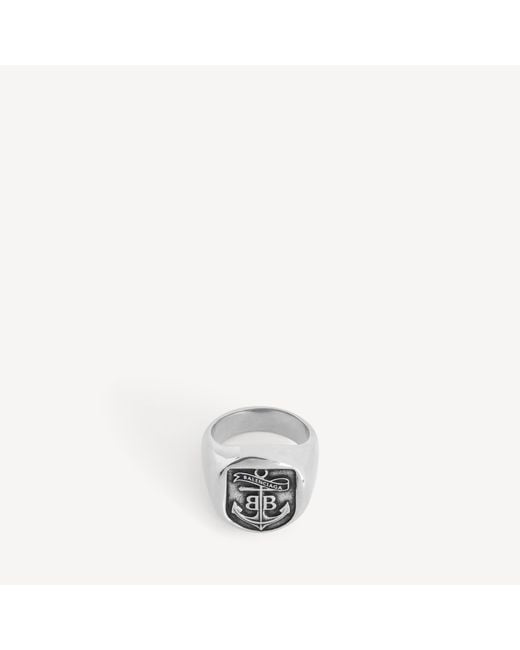 Balenciaga Metallic Anchor Crest Signet Ring for men