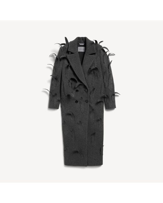 Balenciaga Black Feathered Embroidered Maxi Coat