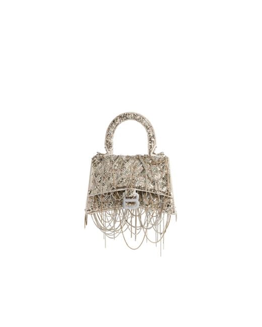 Balenciaga Metallic Hourglass Xs Handbag With Chain Embroidery