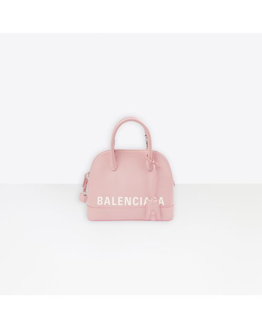 Balenciaga Small Logo Ville Top Handle Bag in White & Fluo Pink