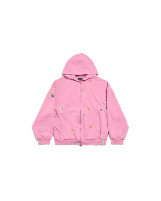 Balenciaga Pink Fruity Zip-Up Hoodie Regular Fit