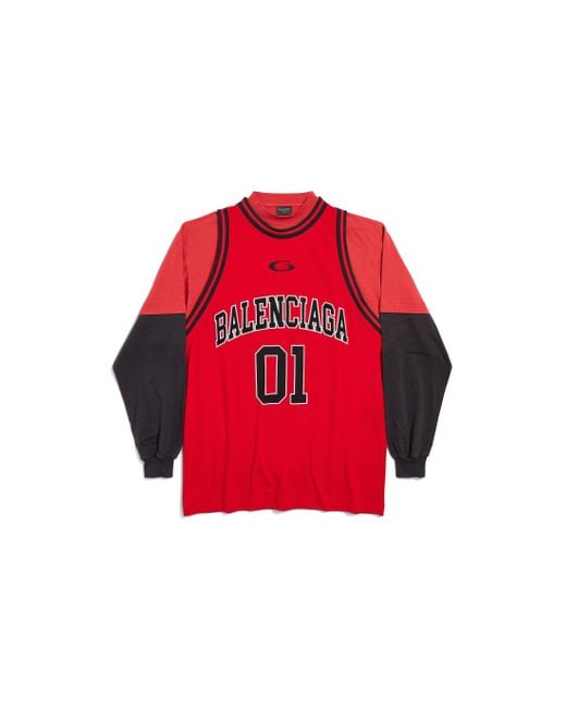 T-Shirt A Maniche Lunghe Basketball Series Con Effetto Strati di Balenciaga in Red da Uomo