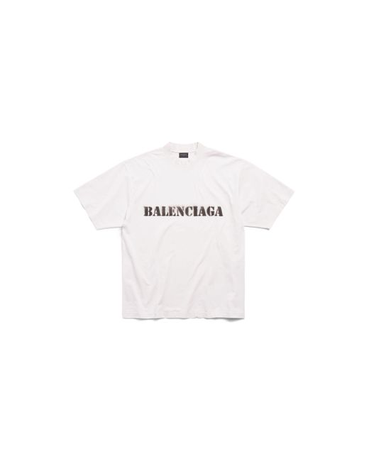 Balenciaga White Stencil Type T-shirt Medium Fit for men