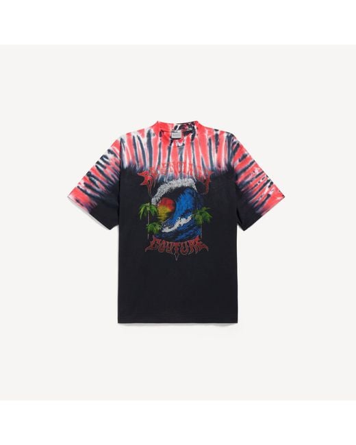 Balenciaga Blue Extreme Tie Dye Medium Fit T-Shirt for men