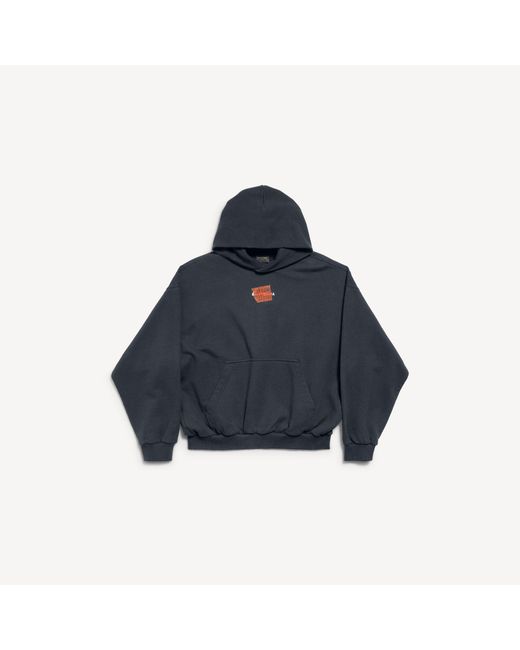 Balenciaga Blue Cotton Caution Hoodie for men