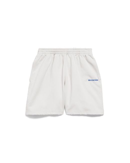 Balenciaga White Embroidered-Logo Relaxed-Fit Cotton-Jersey Shorts for men