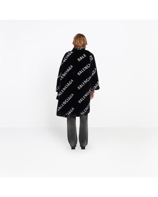 Balenciaga Logo Faux Fur Coat in Black | Lyst