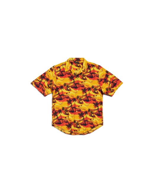 Balenciaga Orange Hawaiian Car Minimal Short Sleeve Shirt Large Fit for men