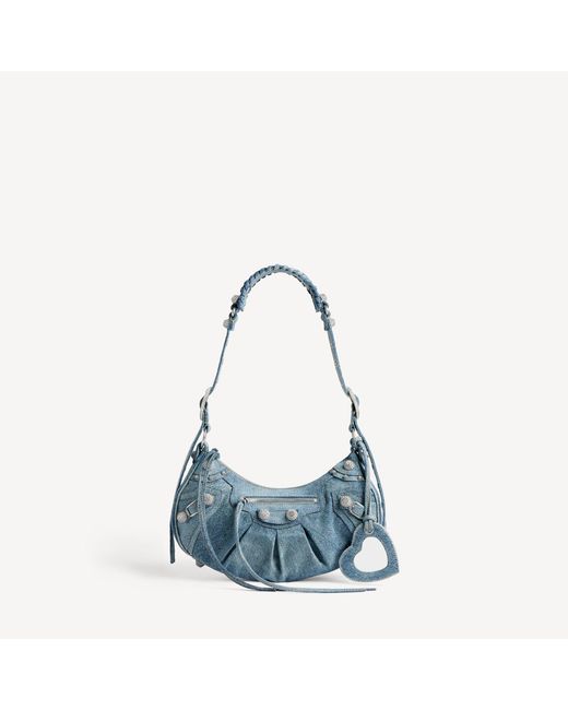 Balenciaga Blue Le Cagole Shoulder Bag Small With Rhinestones