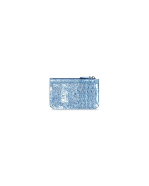 Balenciaga Blue Cash Large Long Coin And Card Holder Denim Print