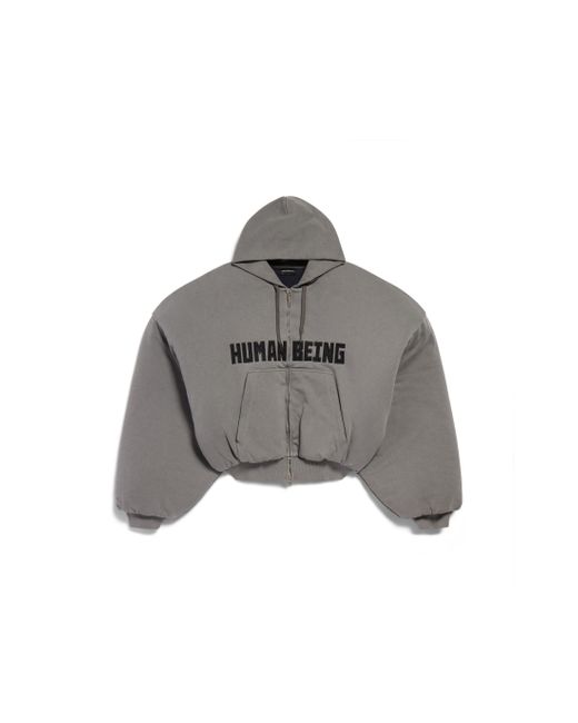 Balenciaga Gray Human Being Round Zip-Up Hoodie for men