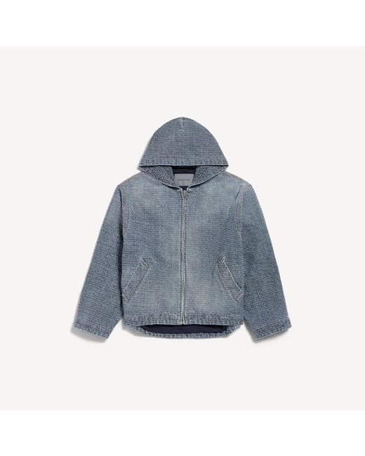 Balenciaga Blue Denim Stitch Hooded Jacket for men