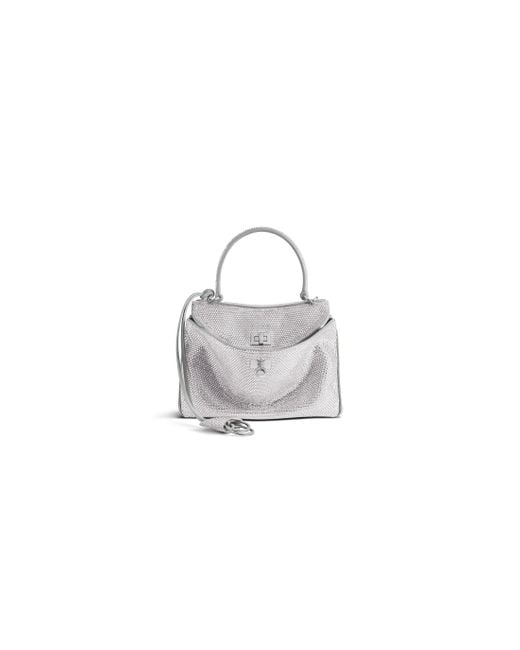 Balenciaga White Rodeo Handtasche Mini Mit Strasssteinen