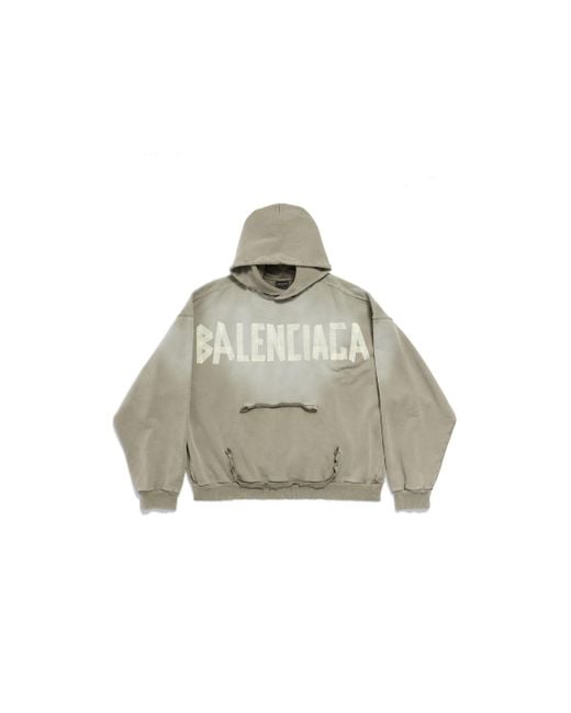 Balenciaga Gray Tape Type Ripped Pocket Hoodie Large Fit for men