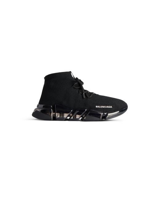 Balenciaga Black Speed 2.0 Lace Up Full Clear Sole Recycled Knit Sneaker