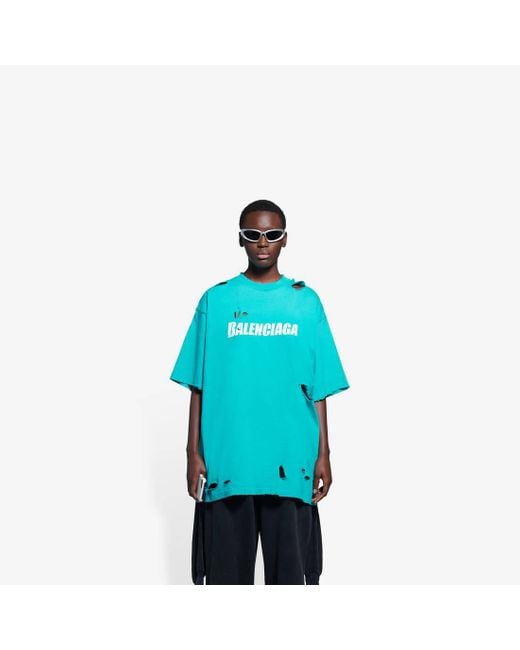 【BALENCIAGA】Destroyed Flatground Tee Tシャツ Balenciaga Caps Destroyed Flatground T-shirt Navy/White