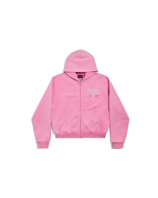 Balenciaga Paris Strass Zip-up Hoodie Small Fit in Pink | Lyst