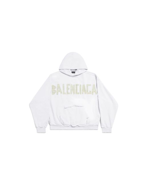 Balenciaga White Tape Type Ripped Pocket Hoodie Large Fit for men
