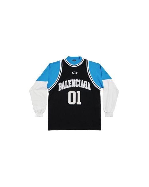 T-Shirt A Maniche Lunghe Basketball Series Con Effetto Strati di Balenciaga in Blue da Uomo