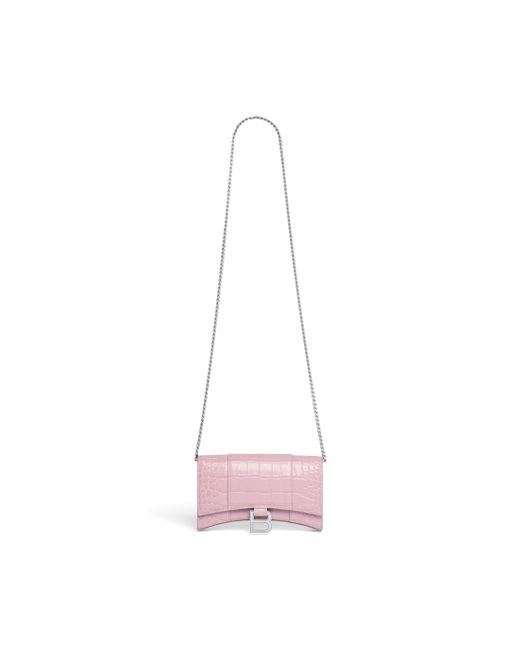 Balenciaga Pink Hourglass brieftasche mit kette und krokodilprägung
