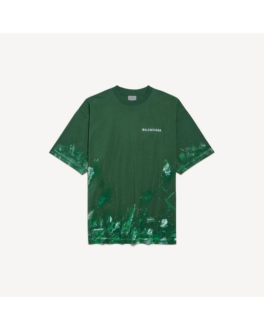 Balenciaga Green Paint Splatter Medium Fit T-Shirt for men