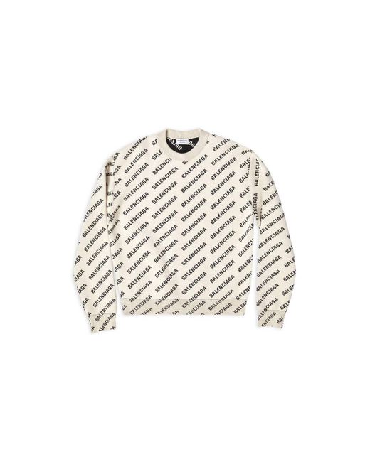 Balenciaga Mini Allover Logo Sweater in White (Natural) | Lyst