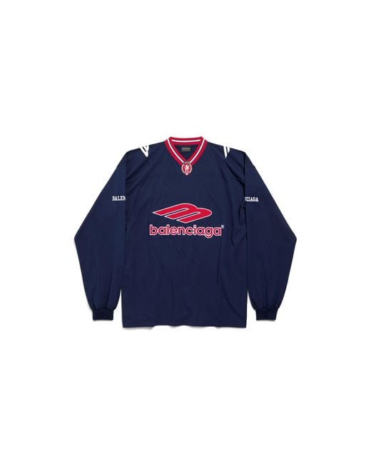 Balenciaga Blue 3B Football Long Sleeve V-Neck T-Shirt for men