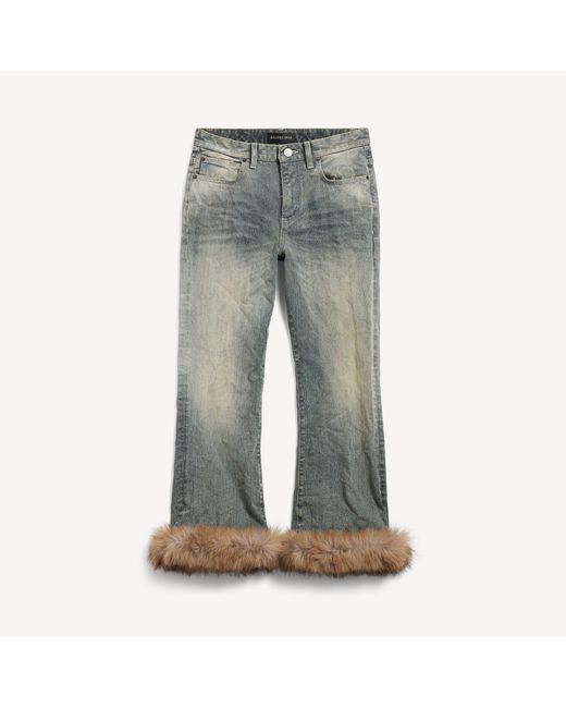 Balenciaga Gray Fur Trim Flared Capri Pants