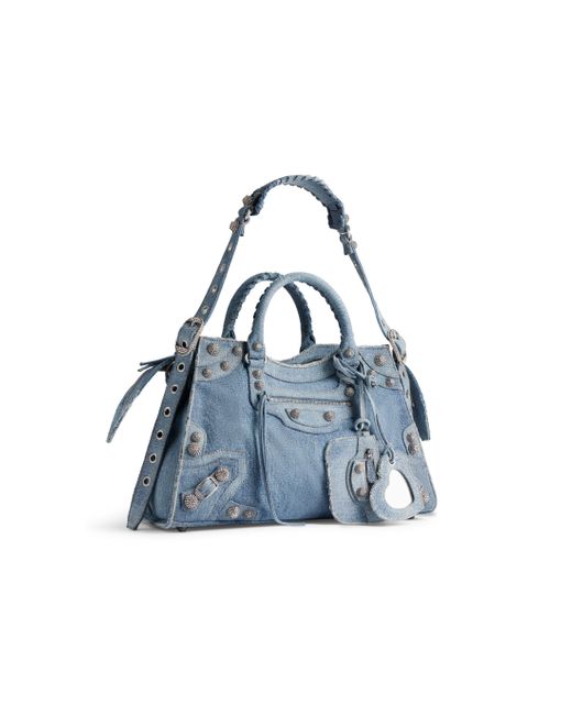 Balenciaga Blue Neo Cagole City Handbag Denim With Rhinestones