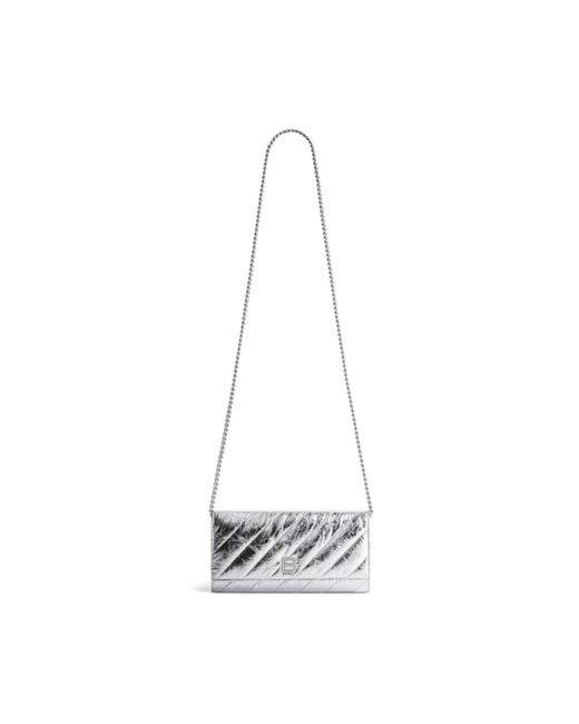 Balenciaga White Crush brieftasche mit kette in metallic mit steppung