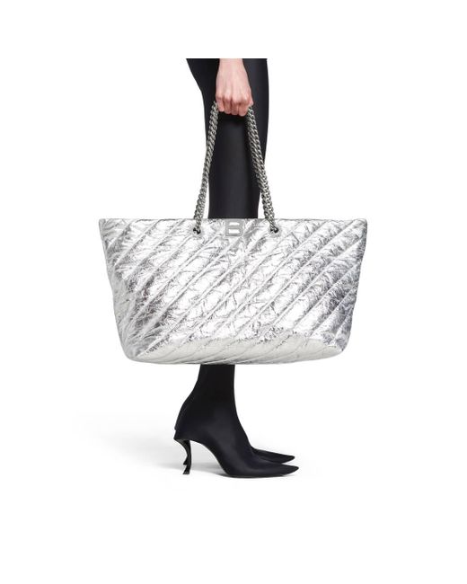 Balenciaga Crush Large Carry All Tote Bag Metallized Quilted in Black