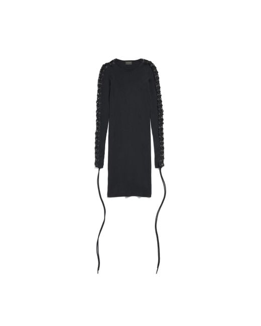 Balenciaga Black Lace-Up Long Sleeve Dress