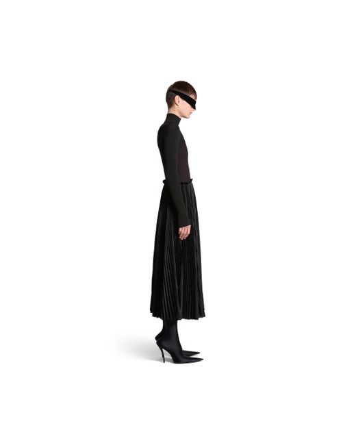 Balenciaga Black Bal Diagonal Allover Hybrid Tank Top Pleated Dress
