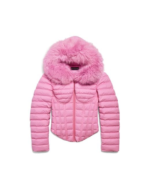 Balenciaga Pink Hooded Corseted Puffer