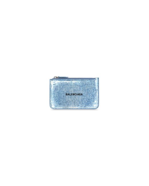 Balenciaga Blue Cash großes, langes münz- und kartenetui mit denim-print