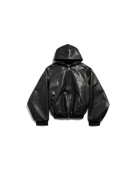 Balenciaga Black Gefütterter hoodie mit reißverschluss large fit