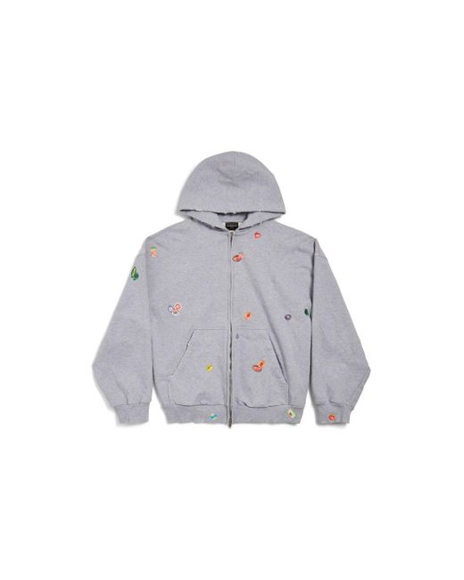 Balenciaga Gray Fruity Zip-Up Hoodie Regular Fit