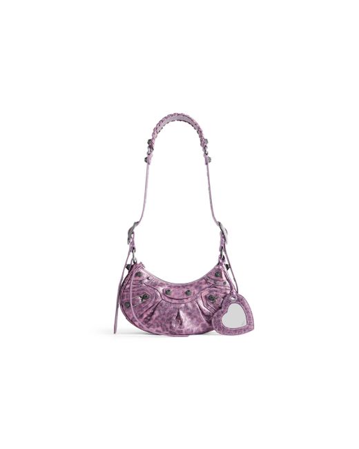 Balenciaga Purple Le Cagole Xs Shoulder Bag Metallized With Leopard Print