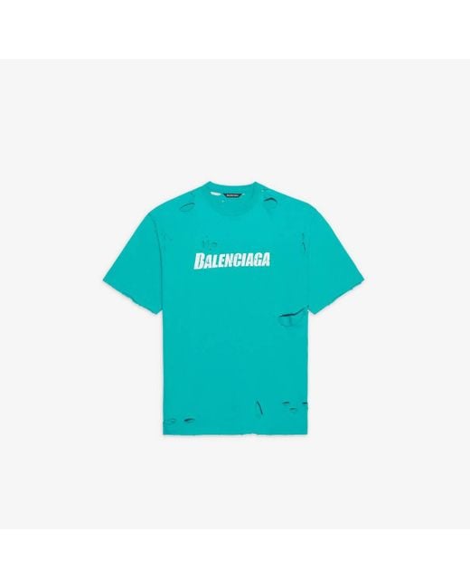 Balenciaga Blue Destroyed Flatground T-shirt for men
