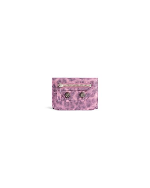 Balenciaga Purple Le Cagole Mini Wallet With Leopard Print