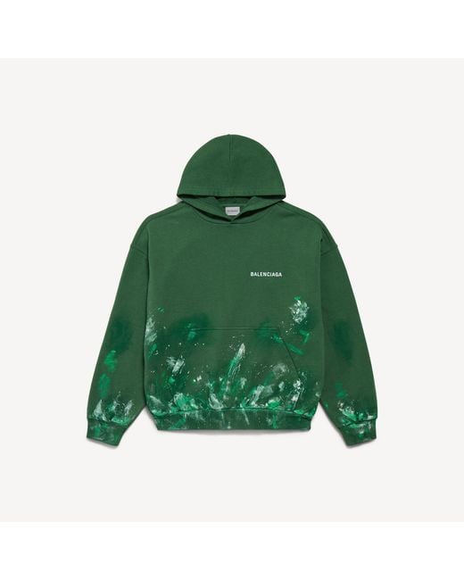 Balenciaga Green Paint Splatter Medium Fit Hoodie for men