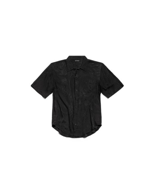 Balenciaga Black Tropical Flowers Minimal Short Sleeve Shirt Large Fit for men